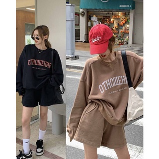 SQ013 - Bộ quần áo nỉ thể thao form rộng đùi sooc OTHOWEHNE tay bo oversite, Set áo hoodie sweater dài tay và quần short