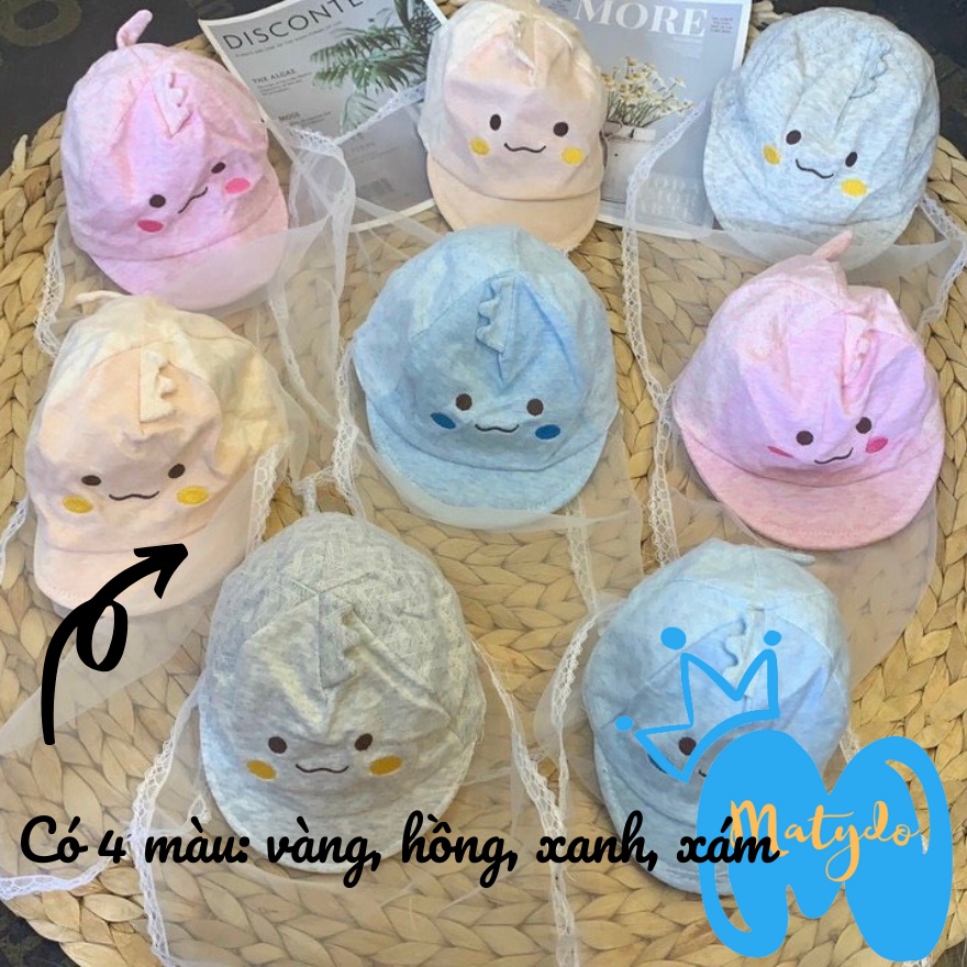 Mũ cho bé sơ sinh có khăn voan che mặt nón chống dịch chống bụi cho trẻ đi tiêm phòng an toàn hình mặt cười 0-6 tháng