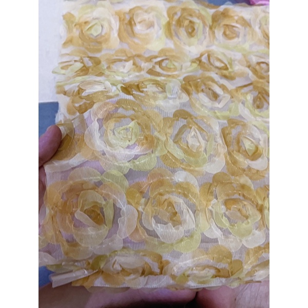 Vải lưới hoa mẫu đơn 3D, hoa nổi