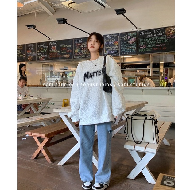 Xiaozhainv Áo Nỉ Tay Dài Cổ Tròn Dáng Rộng In Chữ Cá Tính Phong Cách Retro Thời Trang Cho Nữ | BigBuy360 - bigbuy360.vn