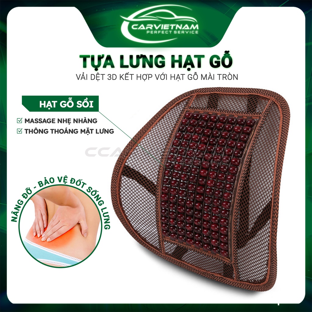 Tựa Lưng Hạt Gỗ Ô tô, Gối Tựa Lưng Ghế Văn Phòng - Chống Nóng, Chống Gù, Massage Lưng, Nâng Đỡ Cột Sống Tạo Sự Thoải Mái