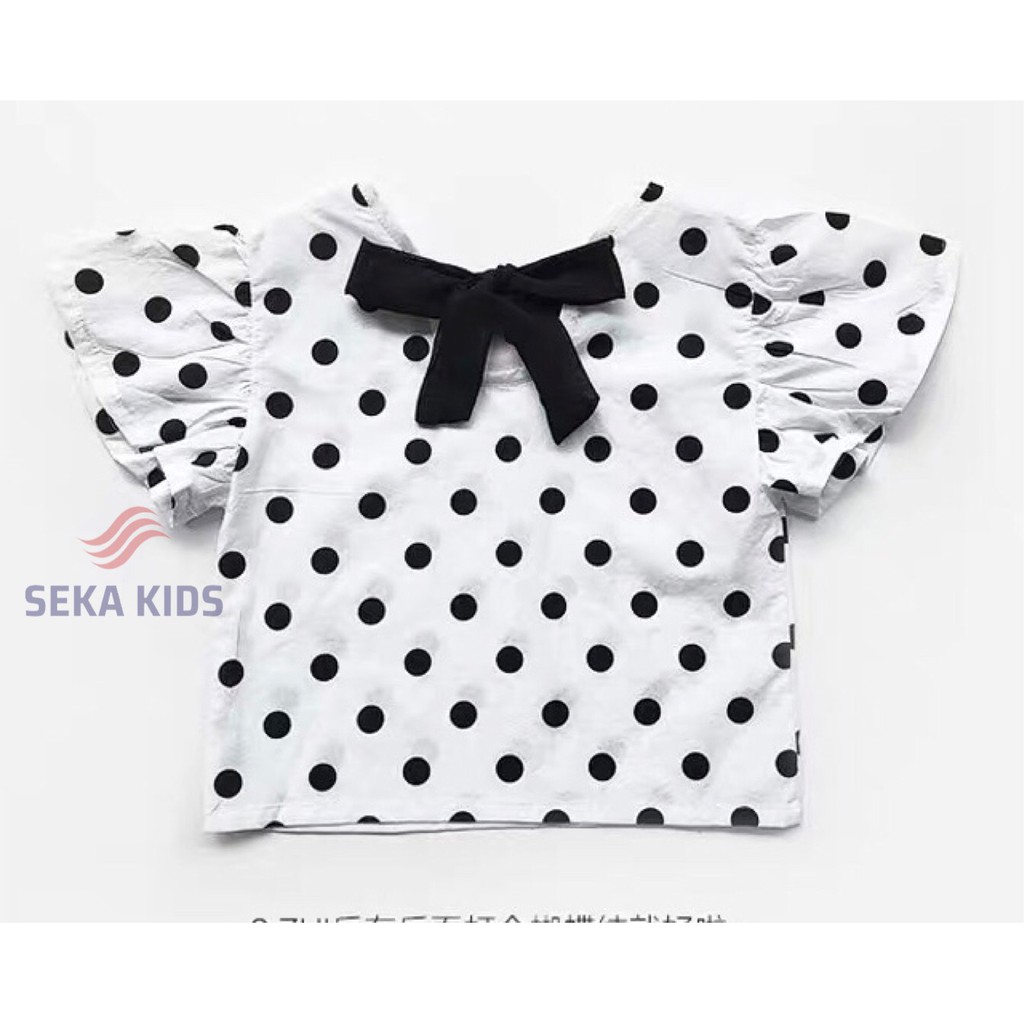 Set Áo Tay Bèo Chấm Bi, Quần Đùi Jean cho bé gái SEKA KIDS 2102.06