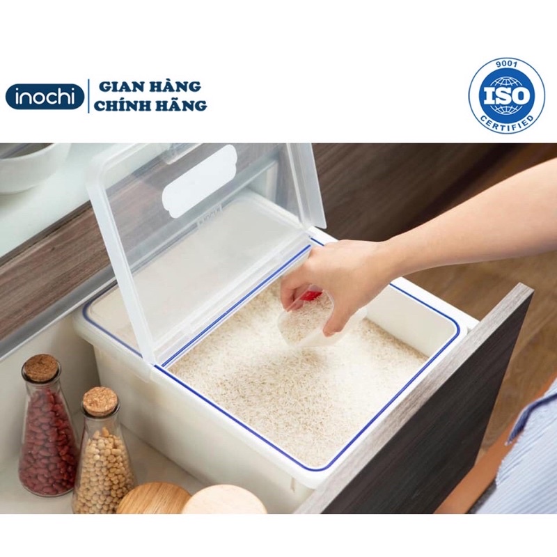 Thùng đựng gạo INOCHI Sendai có nắp, kèm ca đong gạo/ Thùng gạo thông minh cao cấp nhựa an toàn