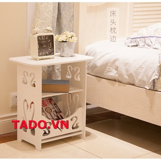 (loại đẹp) Kệ tủ gỗ thiên nga 2 tầng màu trắng để đầu giường đẹp lung linh phòng ngủ GD790