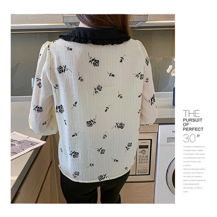 Áo Sơ Mi Chiffon Tay Dài Cổ Búp Bê In Họa Tiết Thời Trang Mùa Thu Cho Nữ