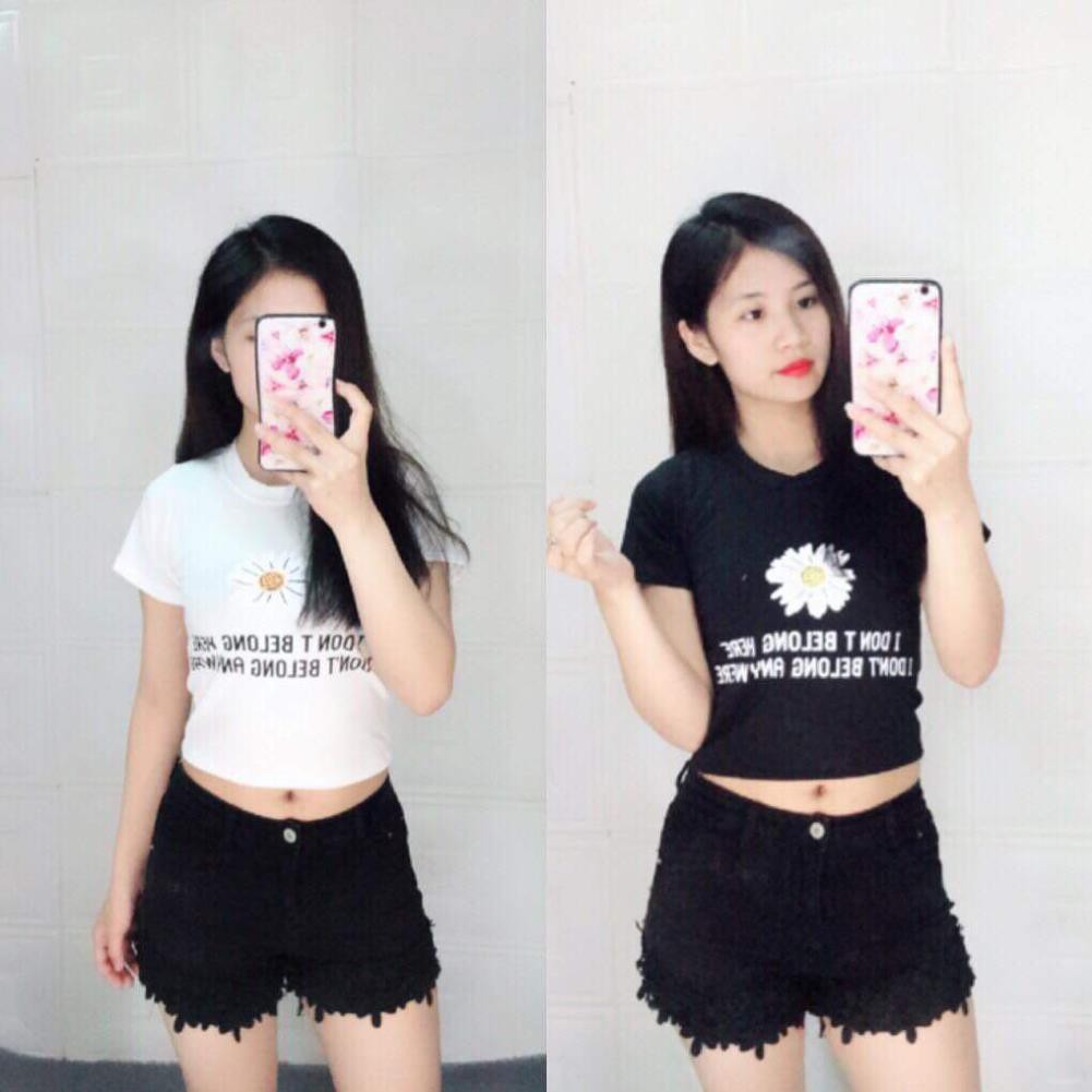 Áo Croptop Nữ In Hình Hoa Cúc Kèm Chữ 🦋FREESHIP🦋 Áo Phông Dáng Ngắn Cộc Tay 2 Màu | BigBuy360 - bigbuy360.vn