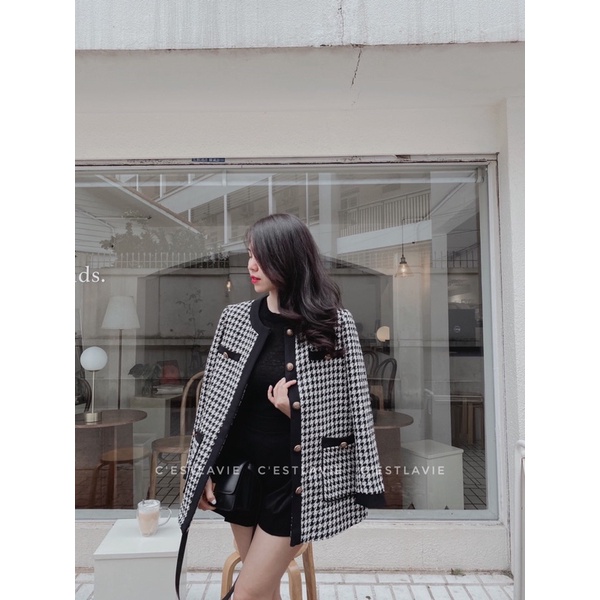 Áo khoác dạ  kẻ ô đen trắng | BigBuy360 - bigbuy360.vn