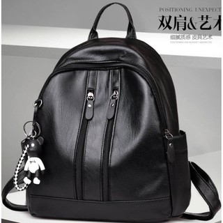 balo da kèm móc khóa hình gấu, balo đi học 2019