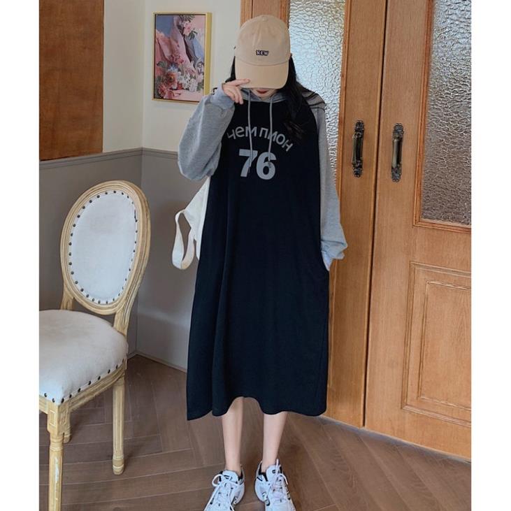 Váy Suông Dáng Dài ANOKO, Đầm Thun Suông Cotton Dài Tay Áo Có Mũ Dưới 65kg A066 | BigBuy360 - bigbuy360.vn