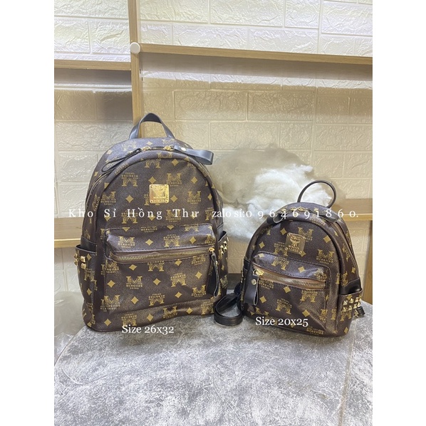 balo thời trang đi học on hoạ tiết chữ m nâu(ảnh thật)