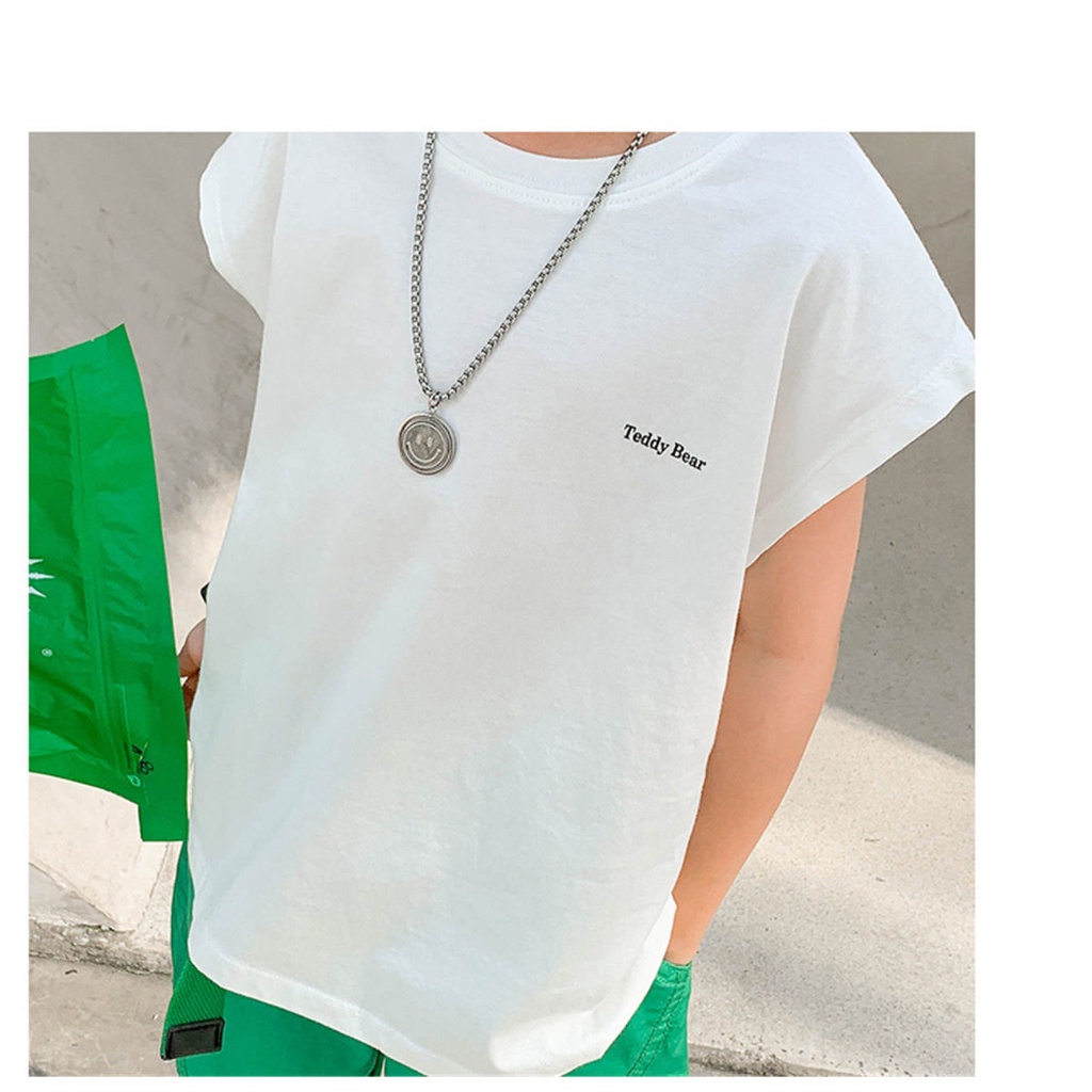 Áo Thun Cotton Sát Nách Dáng Rộng Thoáng Khí In Họa Tiết Chú Gấu Dễ Thương Thời Trang Cho Bé Trai