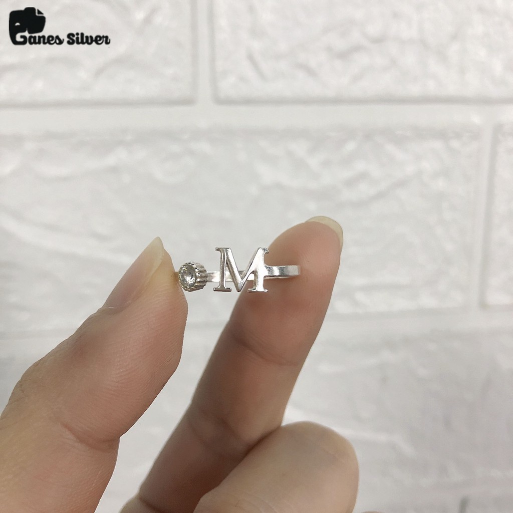 Nhẫn bạc nữ Ganes Silver chữ M mới chất liệu bạc cao cấp