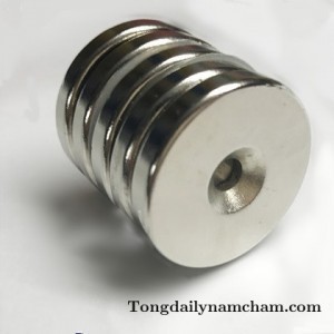 Nam châm viên đất hiếm 30x5 lỗ 6mm, loại nam châm lực hút siêu mạnh có lỗ bắt vít