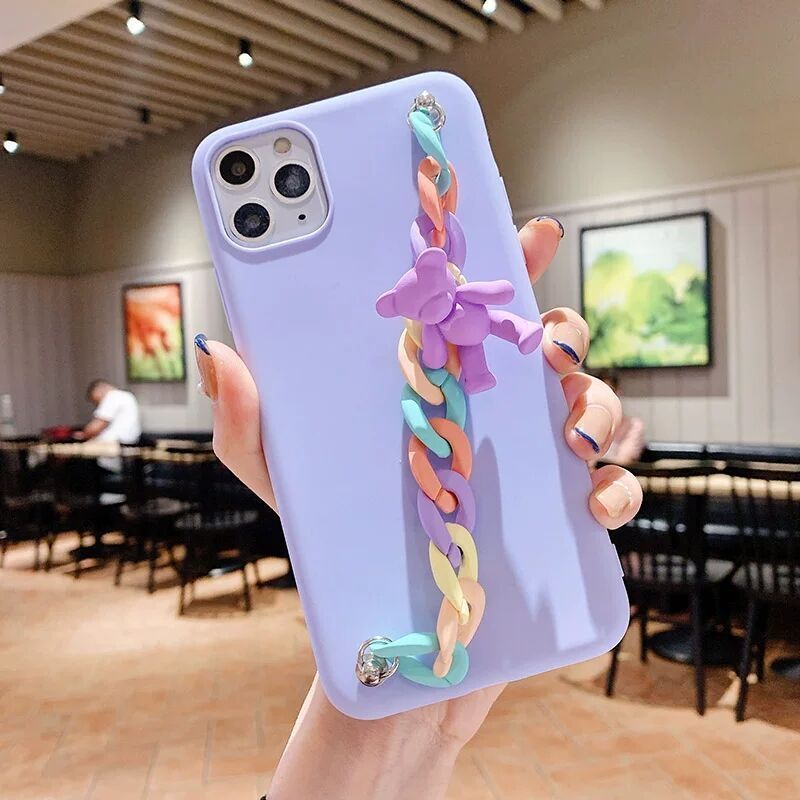 Ốp Điện Thoại Mềm Màu Kẹo Có Dây Đeo Cổ Tay Hình Gấu Cho Samsung Galaxy A34 A54 A73 A53 A33 M33 5G A23 A13 A32 A04 A14 A24 4G