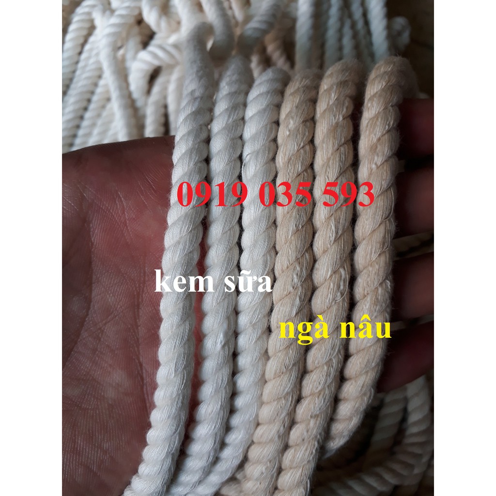 50m dây thừng trang trí sợi cotton màu ngà  hoặc màu kem sữa 3mm