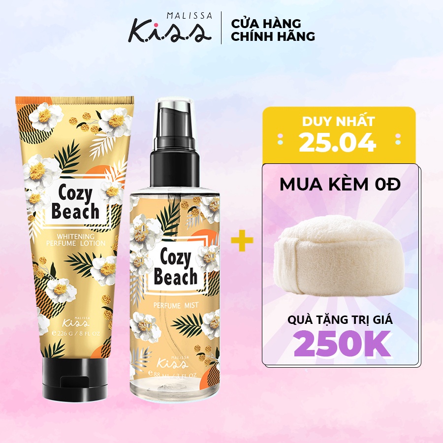 Bộ Đôi Hoàn Hảo Malissa Kiss Body Lotion 226g &amp; Body Mist hương Cozy Beach 88ml