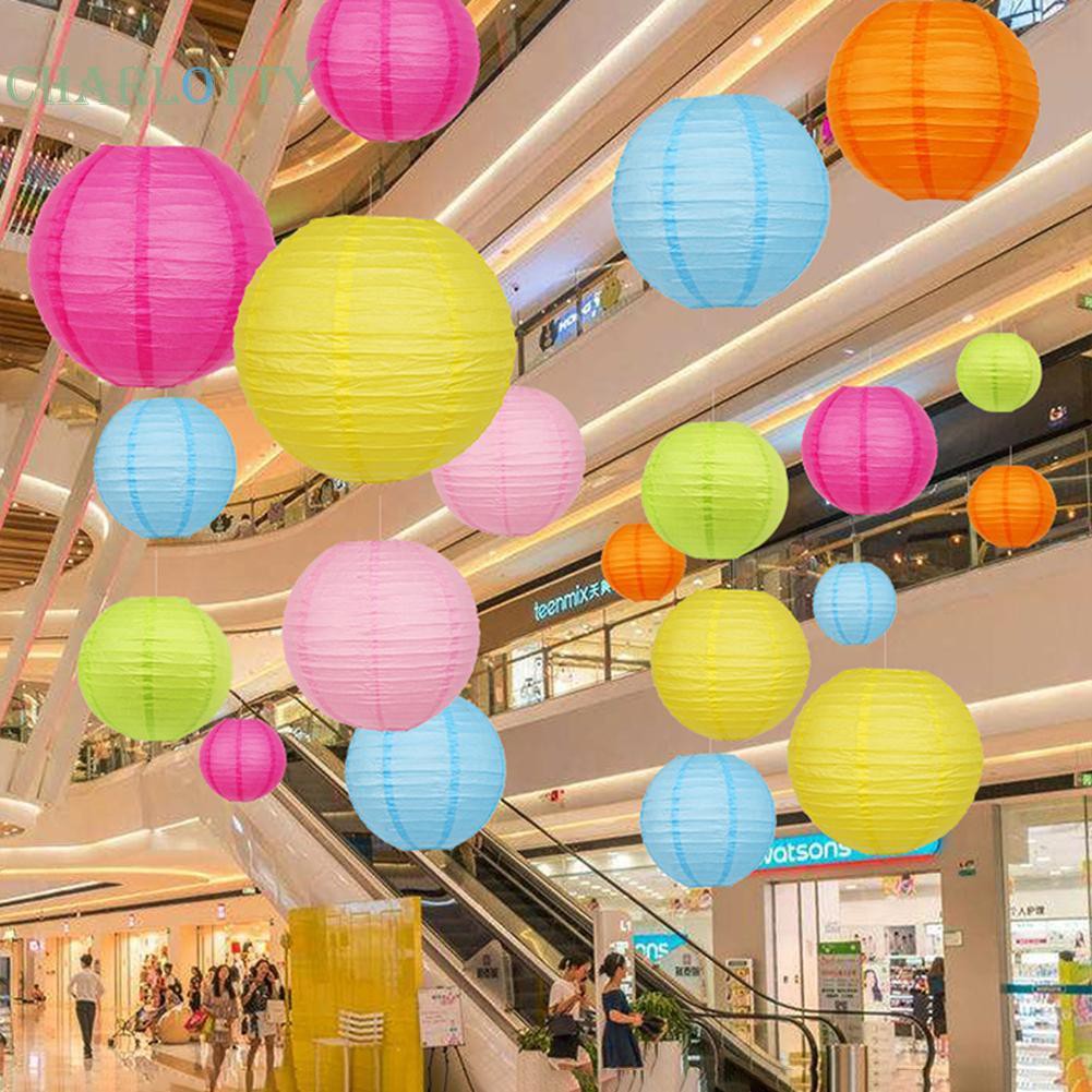 Lồng đèn xếp bằng giấy hình bóng tròn 4 inch phong cách Trung Hoa trang trí nhà cửa/ đám cưới
