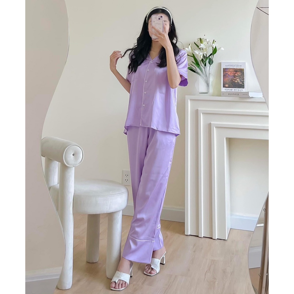 (Hàng có size) Set bộ đô mặc nhà vải lụa satin tay lỡ quần dài nhiều màu sang trọng kiểu dáng mới.