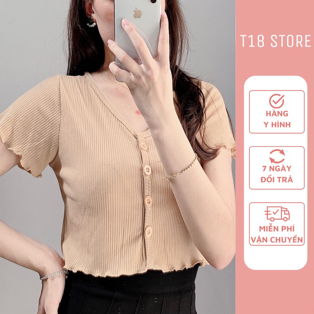 Áo croptop nữ bigsize tay ngắn cổ tim kiểu ôm thun body T18 STORE CT12