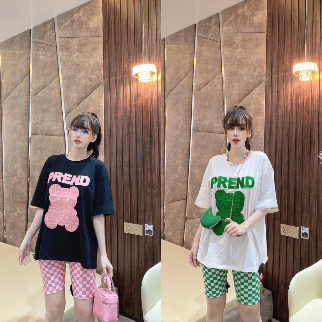 Đồ bộ nữ bộ đồ lửng mặc nhà form rộng bigsize thêu gấu Prend