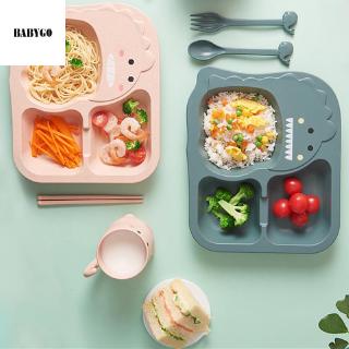 4Pcs/Set Cartoon Kids Dinner Plate Spoon  Fork  Chopsticks child Feeding Food Tableware Set