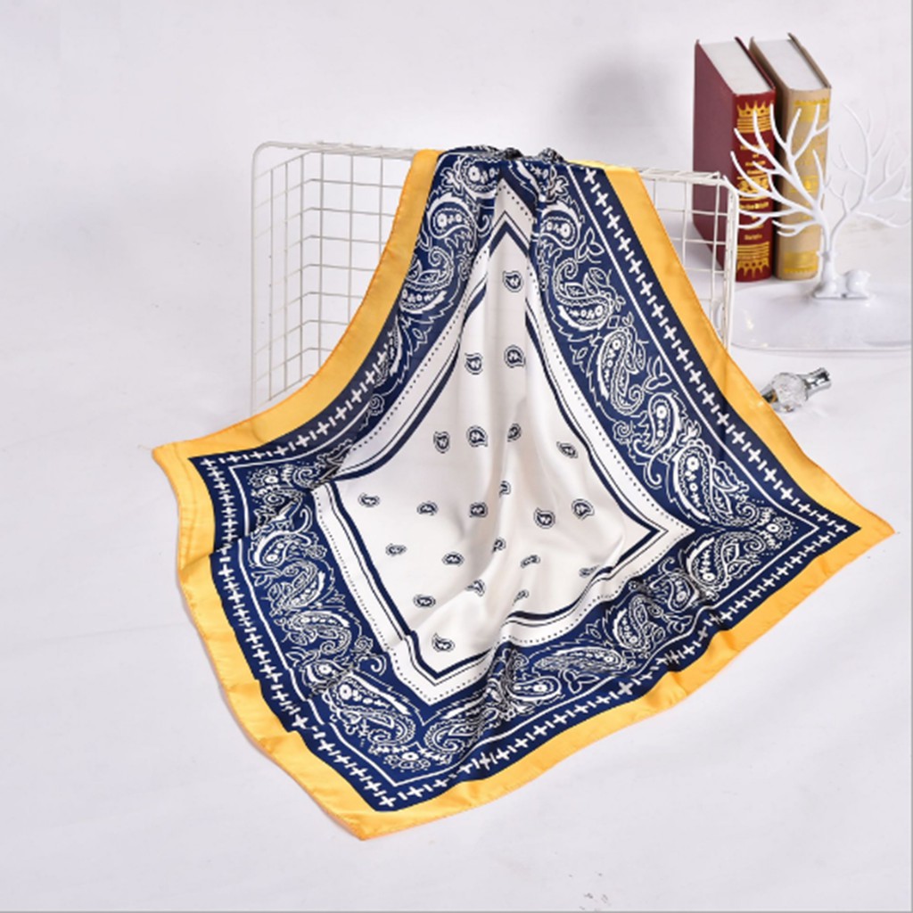 Khăn áo yếm vuông tự thắt phong cách Bandana chất liệu lụa satin mịn mát 70x70 cm