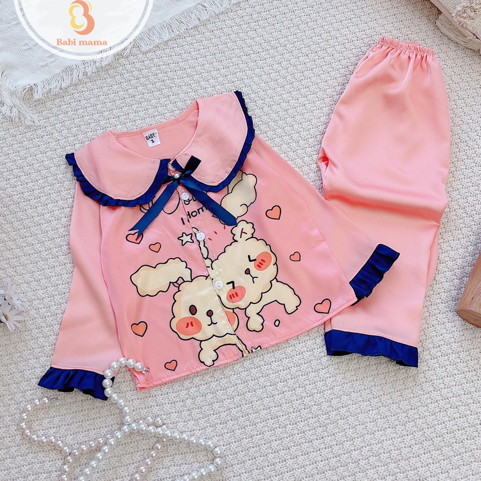 Bộ Ngủ Pijama Cho Bé Gái Lụa Satin Cao Cấp Nhiều Màu Dài Tay 10-37kg - Babi mama BPN24