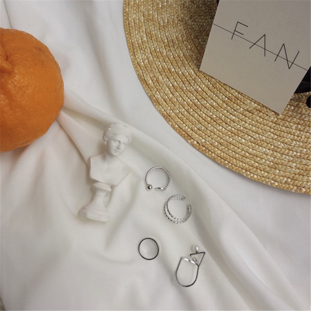 Set 4 nhẫn hợp kim hở đính đá/ ngọc trai nhân tạo phong cách Hàn Quốc dành cho nữ