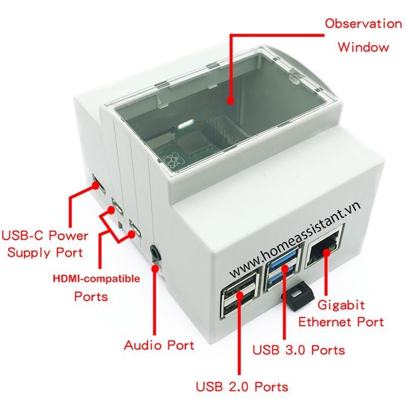 Vỏ Case Nhựa Bảo Vệ Cài Thanh Din-rail Tủ Điện Cho Raspberry Pi 4
