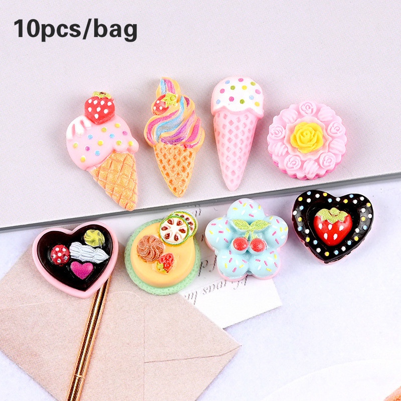 Set 10 Túi Bánh Kem Giả Hình Trái Tim Bằng Nhựa Resin Thủ Công Diy