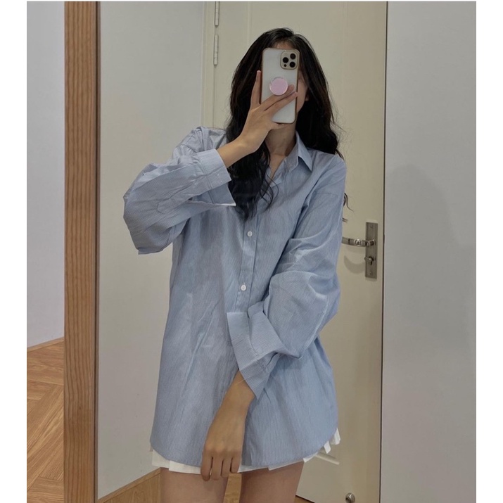 Áo sơ mi kẻ sọc dài tay Hàn Quốc form oversize - Xưởng May Hạnh Hồng | BigBuy360 - bigbuy360.vn