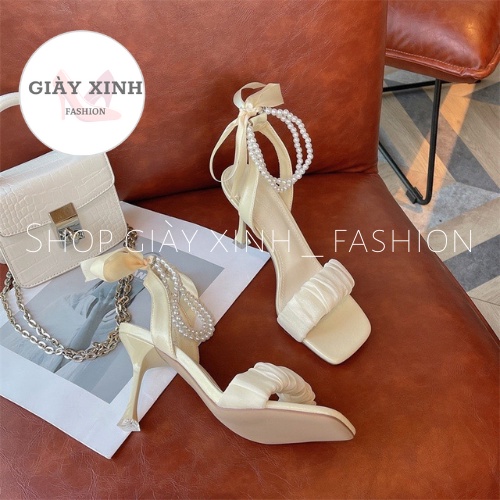 Giày cao gót nữ quai ngọc thắt nơ gót nhọn siêu xinh Mã NCN7