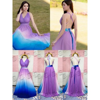 (miễn phí chỉnh váy) sét maxi ombre màu loang phối màu hai dây hở lưng đi biển du lịch chụp hình sống ảo thiết kế