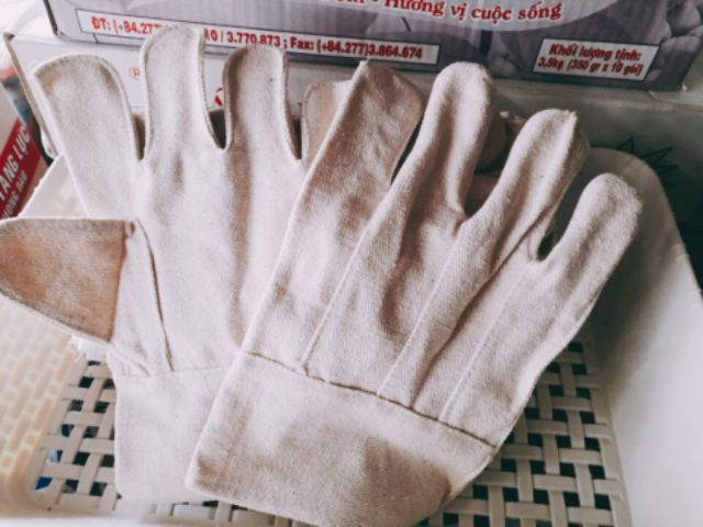 Găng tay lao động vải Kaki