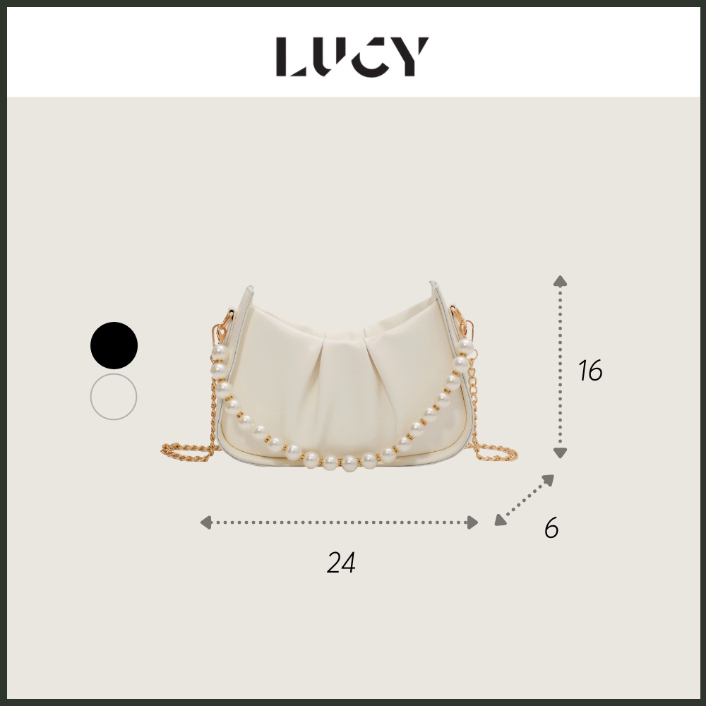 Túi xách đeo chéo kẹp nách nữ Lucy Store phối dây ngọc da xếp mẫu mới hot trend 2021