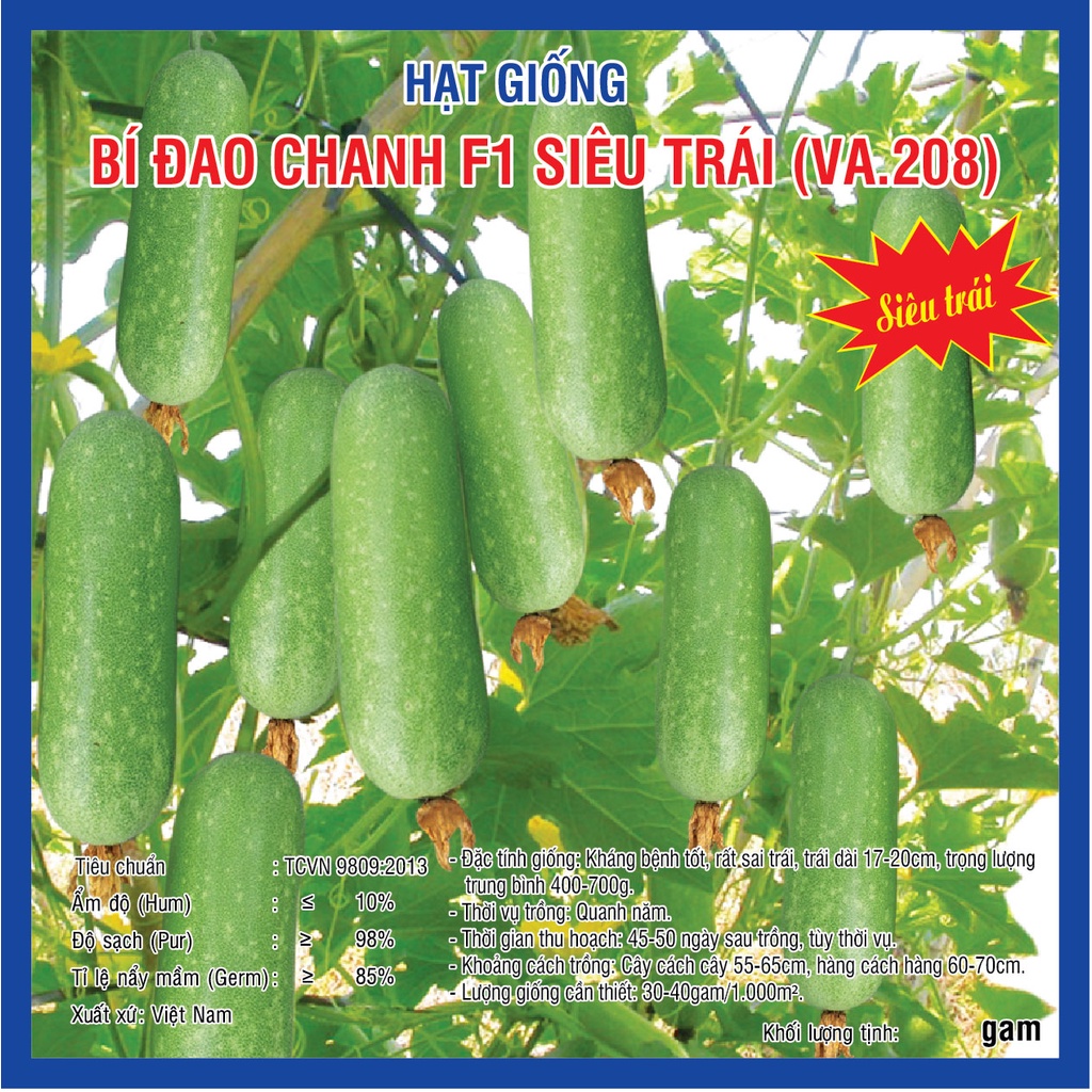 Hạt Giống Bí Đao Chanh F1 Siêu Trái (VA.208) 50 hạt