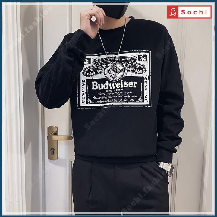 Áo thu đông dài tay, áo nam sweater cổ tròn mịn đẹp giữ nhiệt in Budweiser mã SW81.0