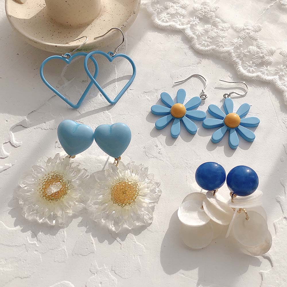Bông tai nhựa acrylic tông màu xanh dương xinh xắn tùy chọn cho nữ