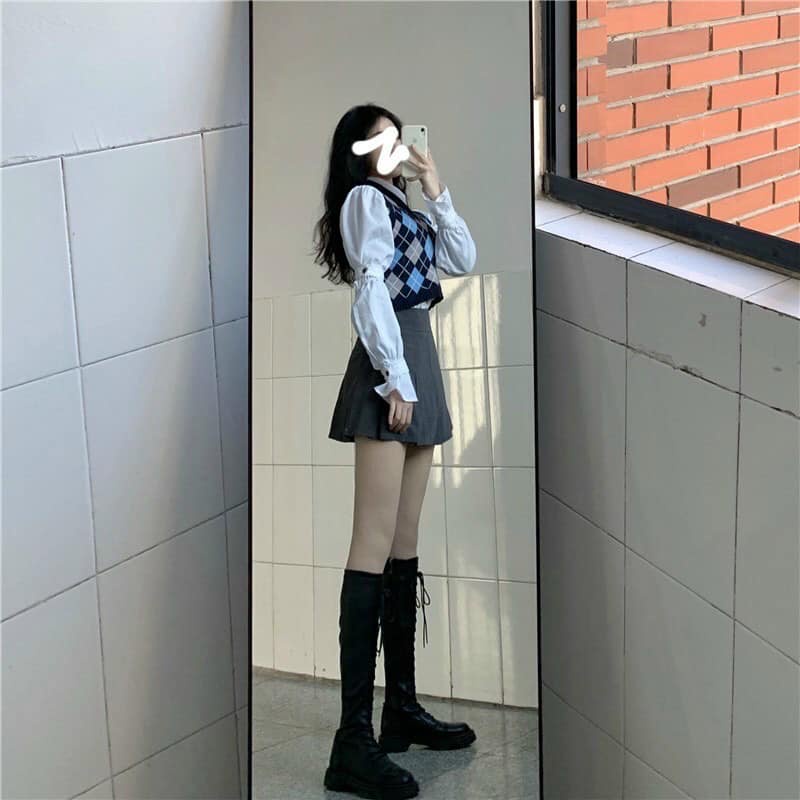 Áo Gile len nữ dáng croptop họa tiết ziczắc AL8109, kiểu áo len sát nách không tay style hàn quốc Mix sơ mi cực Vintage | BigBuy360 - bigbuy360.vn