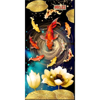 tranh Lụa dán tường 3d tranh cửu ngư quần hội, Cá Koi 80x120cm