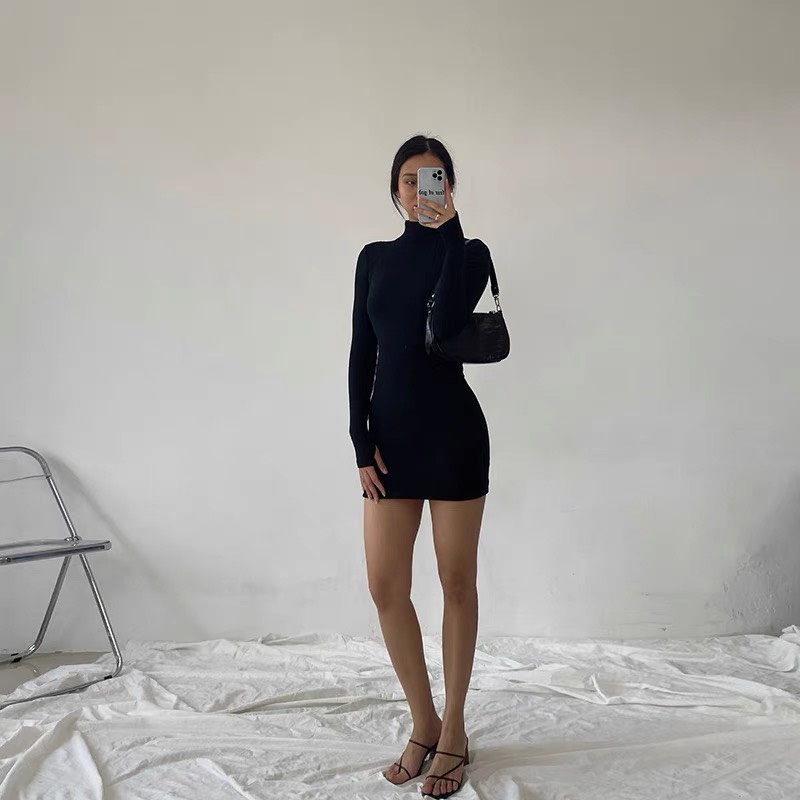 Đầm Nữ Body Cổ Lọ Tay Dài Xỏ Ngón - Tharo Clothing
