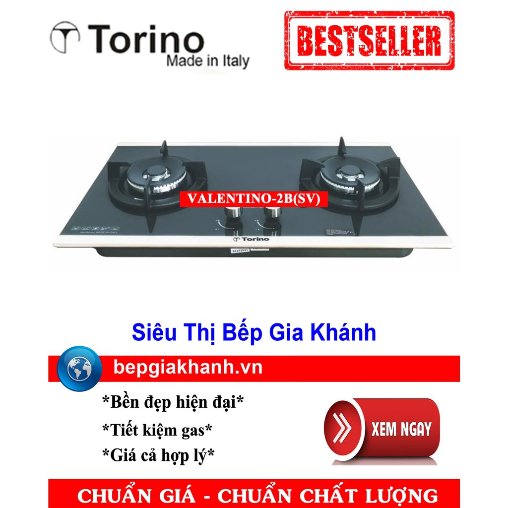 Bếp gas âm kính 2 vùng nấu Torino VALENTINO-2B(SV)