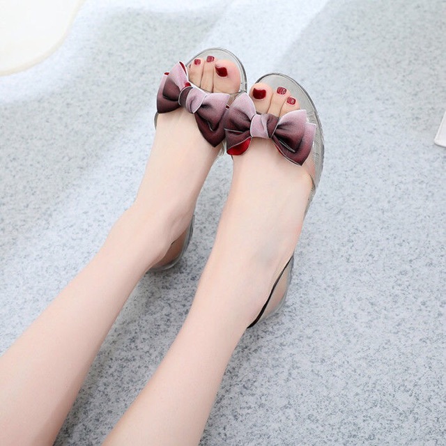 GIÀY NHỰA DẺO TRONG HÀN QUỐC mẩu nơ 2 màu