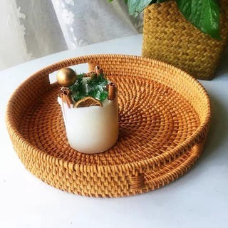 Mây tre việt | khay decor dùng đựng chén bát tròn mây tre đan