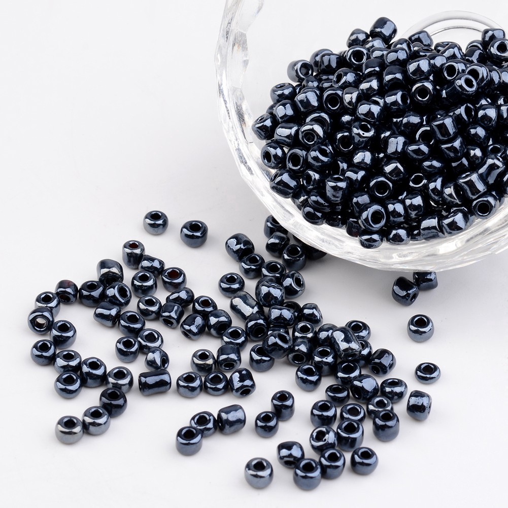 6/0 Electroplated Iris Round Glass Seed Beads Black 4mm Hole: 1mm about 495pcs/50g