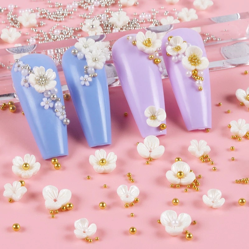 Phụ Kiện Trang Trí Móng Hình Hoa 3D Màu Vàng/Bạc/Đen