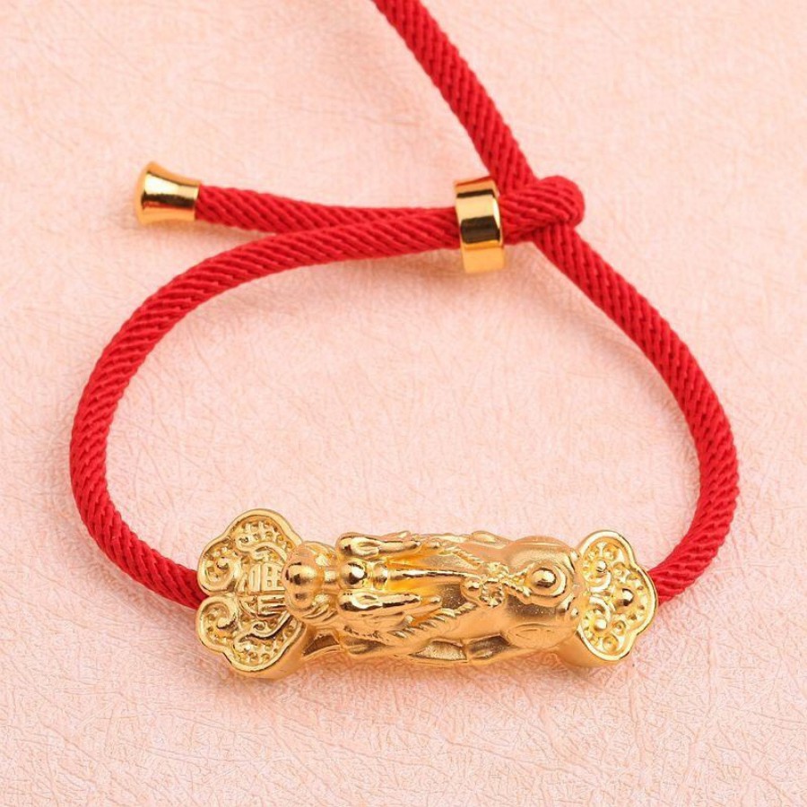 Charm gậy như ý tỳ hưu vàng 6p09 - Kèm theo vòng tay handmade