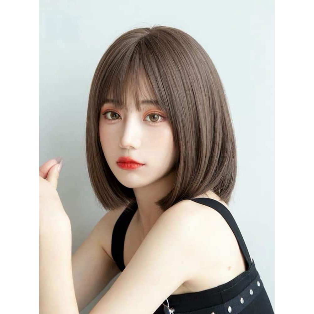 Tóc giả nữ nguyên đầu cup ngắn, tóc vic mái thưa bộ cả đầu mái thưa hàn quốc 3111