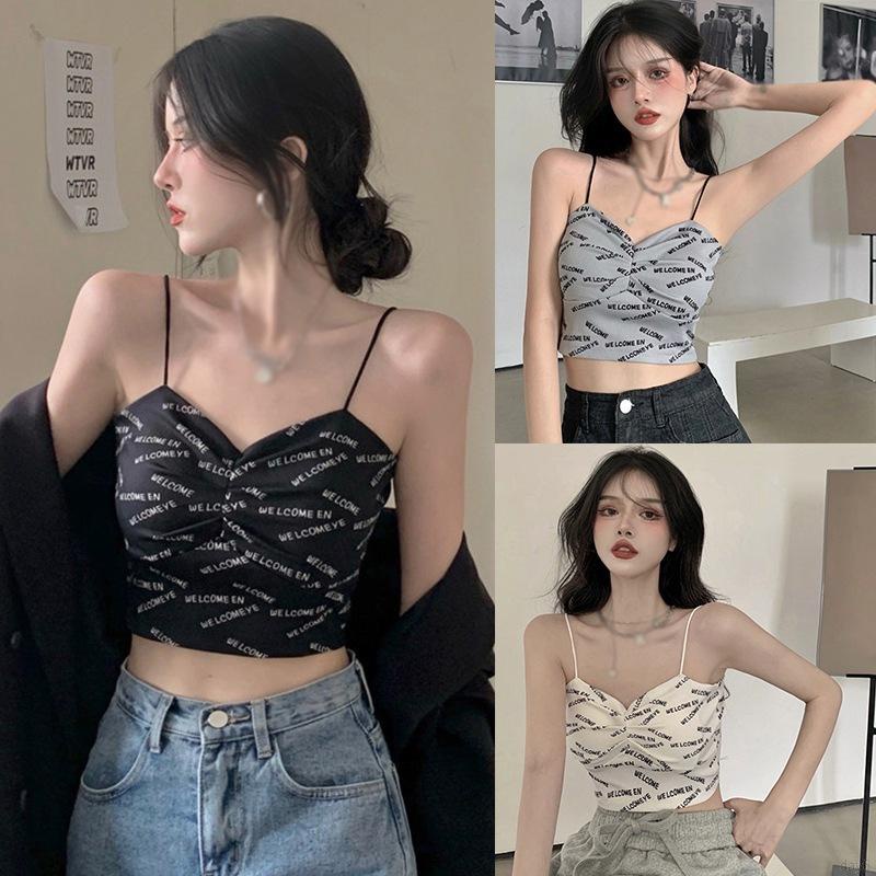 Áo Hai Dây Ôm Dáng In Chữ Đơn Giản Thời Trang Cho Nữ