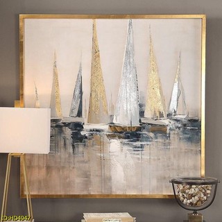 tranh canvas thuyền rát vàng trừu tượng 60x60 hoặc 70x70 giá kèm khung